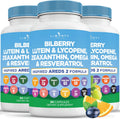 Eye Health Vitamins with Bilberry, Lutein & Zeaxanthin, Lycopene, Resveratrol, Grape Seed Extract Flaxseed Astaxanthin- AREDS 2-180 Capsules