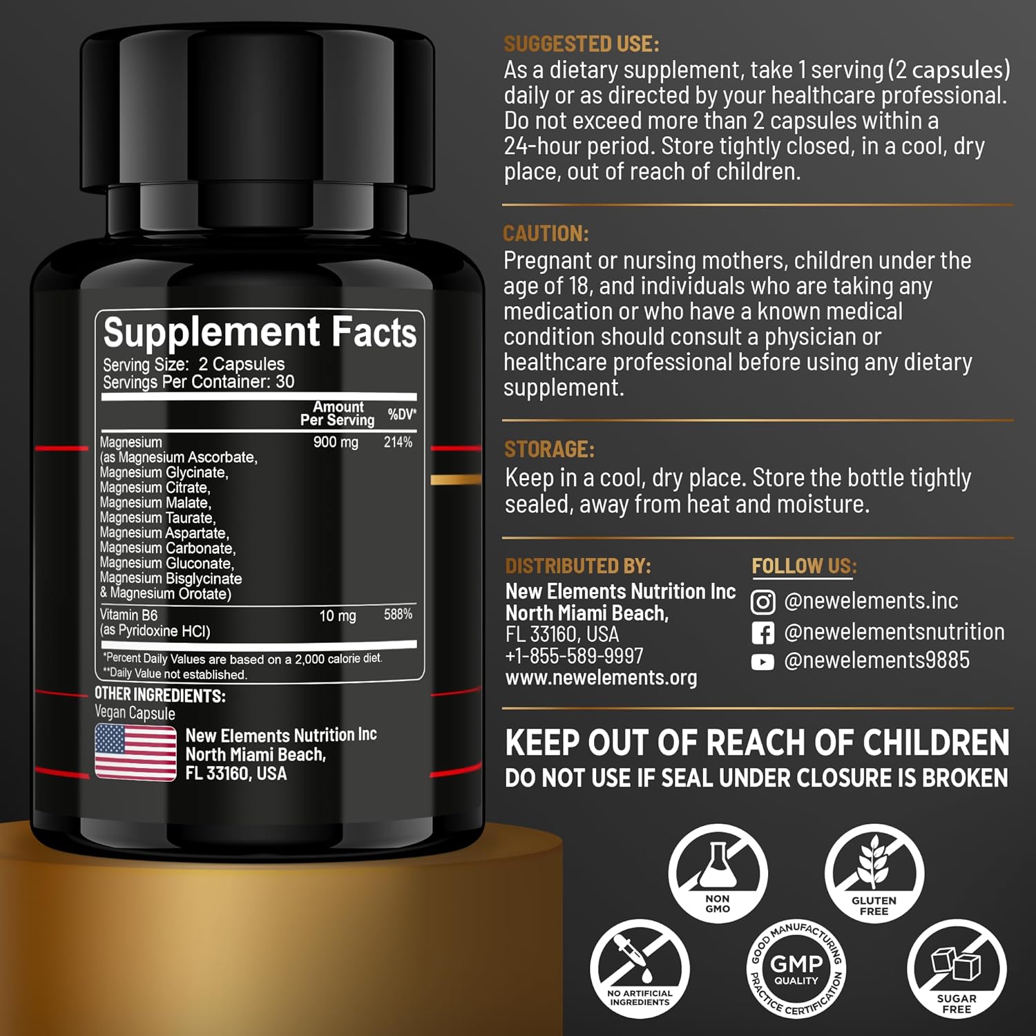 Magnesium 10X Complex – 900mg Elemental Magnesium | Glycinate, Gluconate, Malate, Orotate, Carbonate, Asparate, Taurate, Citrate, Bisglycinate, Ascorbate + Vitamin B6 for Superior Absorption