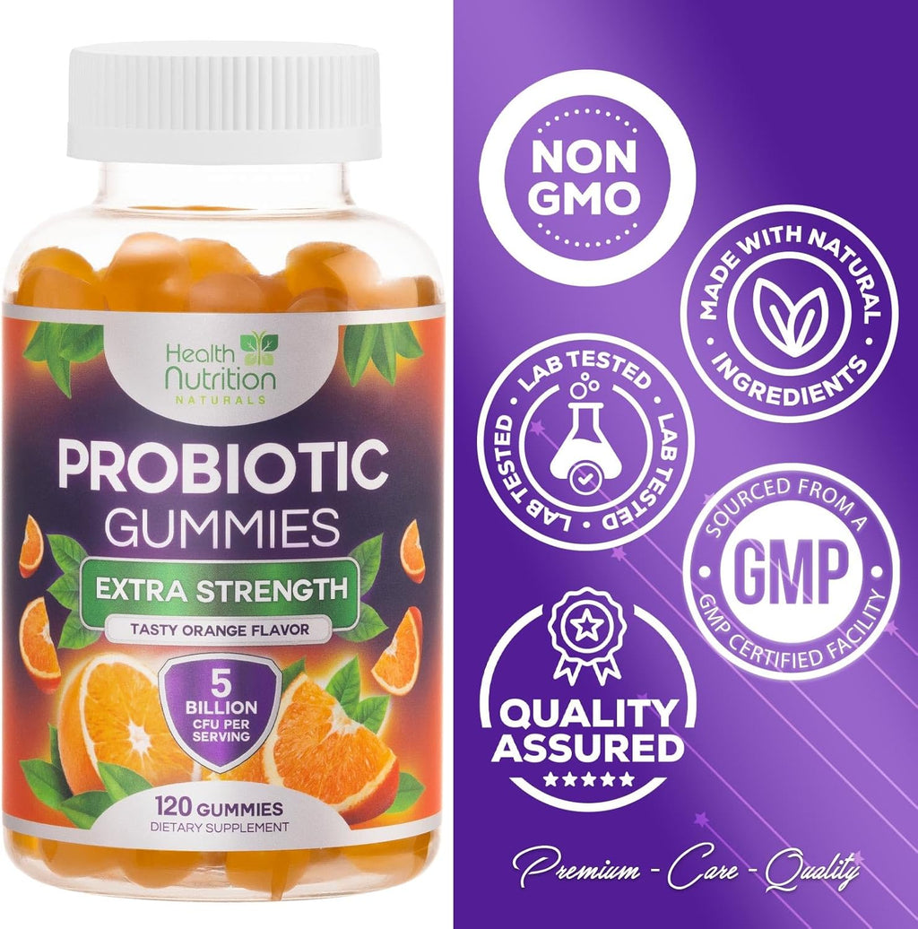Probiotic Gummies 5 Billion CFU - Diverse Probiotic Strains for Digestive Health & Gut Support Gummy for Women, Men, & Kids, Daily Probiotics Supplement for Immune Support, Non-GMO, Vegan, 120 Gummies