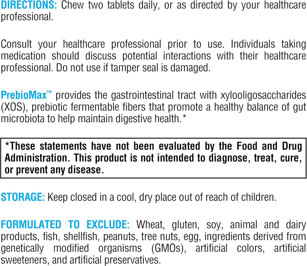 XYMOGEN PrebioMax Prebiotic Fiber Supplement - Xylooligosaccharides (XOS) to Help Maintain Digestive Health + Support Healthy Microbial Activity in The GI Tract - Sour Apple (60 Chewable Tablets)