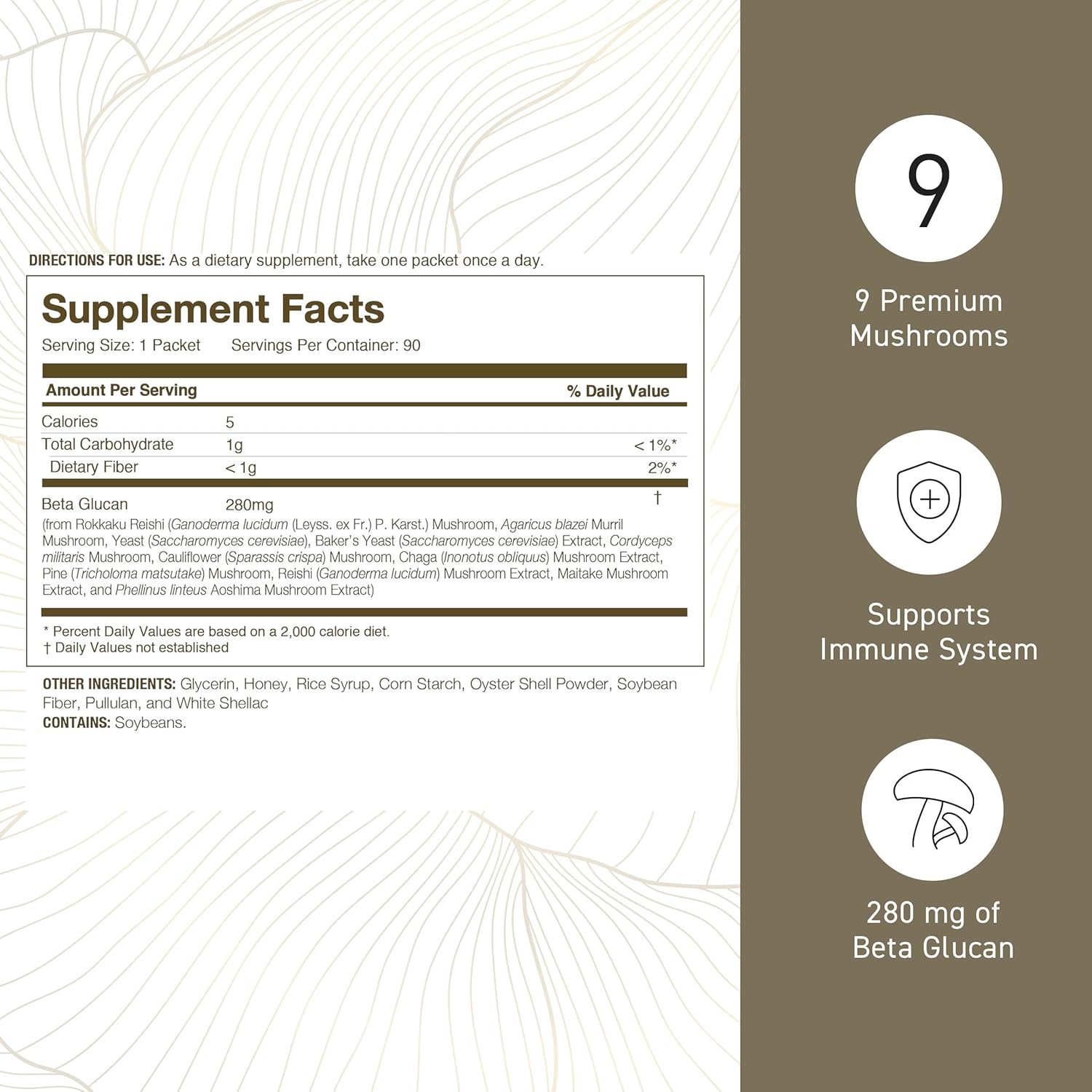 Umeken Beta Glucan, Immune Boost, Mushroom Extract, Dietary Supplement, Blend of 9 Premium Mushroom Extract Packets, Easy to Take Beta Glucan Supplements, 3 Month Supply, 90 Count Box, Pack of 1