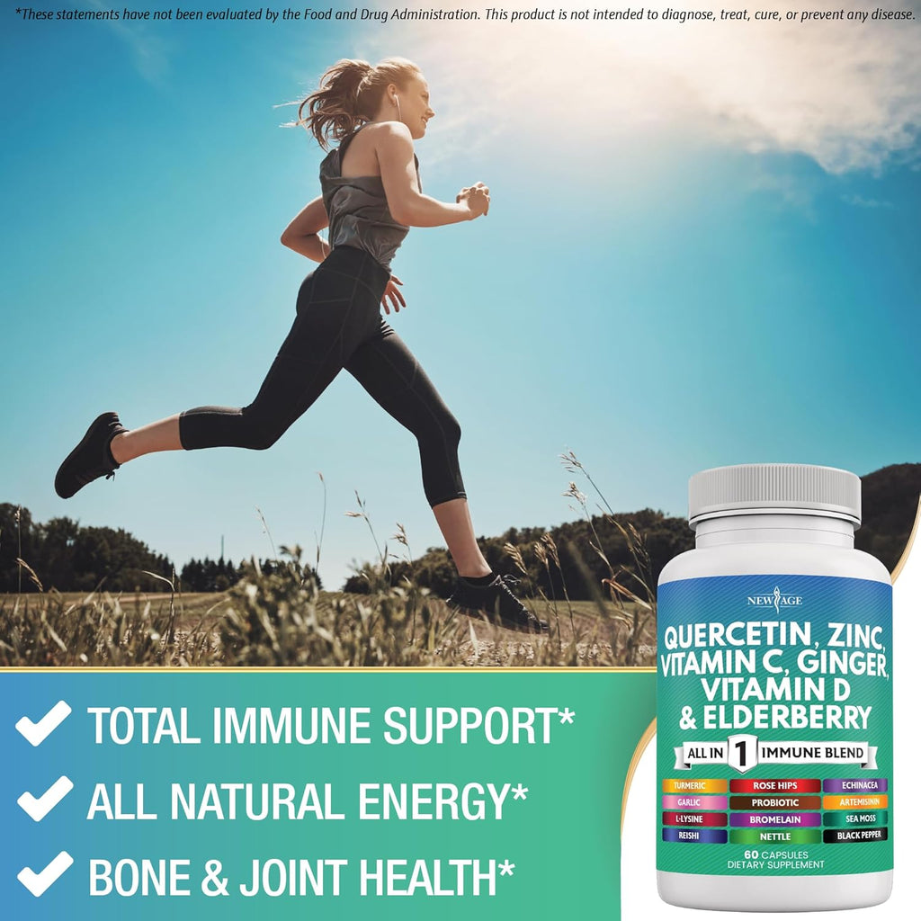 Quercetin Zinc Vitamin C Vitamin D Bromelain Elderberry - Nettle Supplement with Artemisinin, Sea Moss, Echinacea - 180 Count