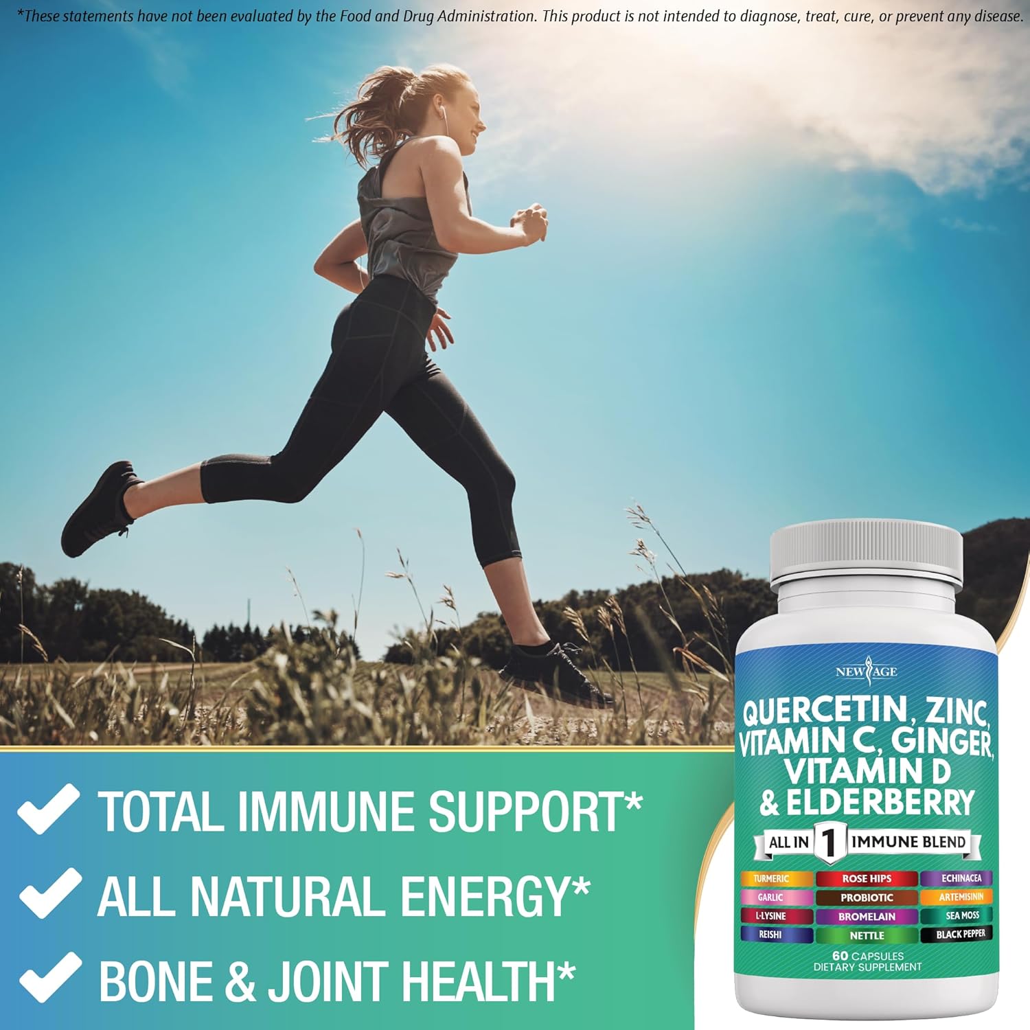 Quercetin Zinc Vitamin C Vitamin D Bromelain Elderberry - Nettle Supplement with Artemisinin, Sea Moss, Echinacea - 180 Count