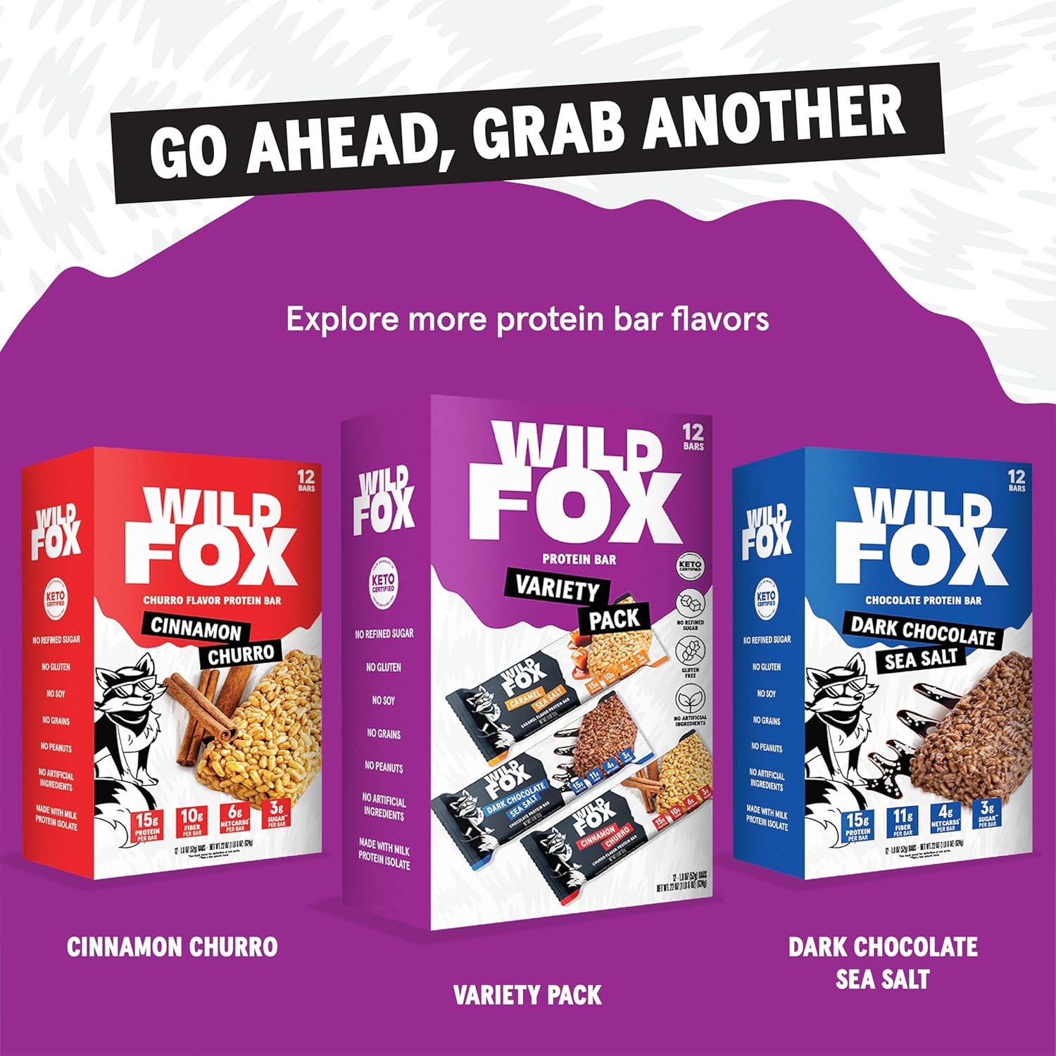 Wild Fox Protein Bars - Keto-Certified High Protein Snack with No Refined Sugar, Great Taste, 15g Protein, and No Seed Oils, Caramel Sea Salt