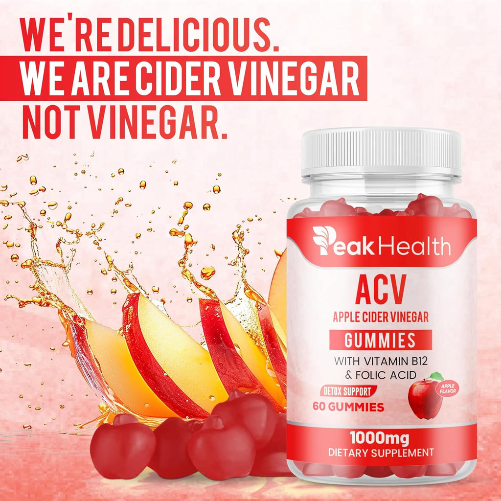 Apple Cider Vinegar Gummies with Vitamins - Delicious Apple Flavor for Women's Health, Metabolism Support & Digestive Wellness, 1000mg ACV with B12, B6, Folic Acid, 120 Vegan Gummies