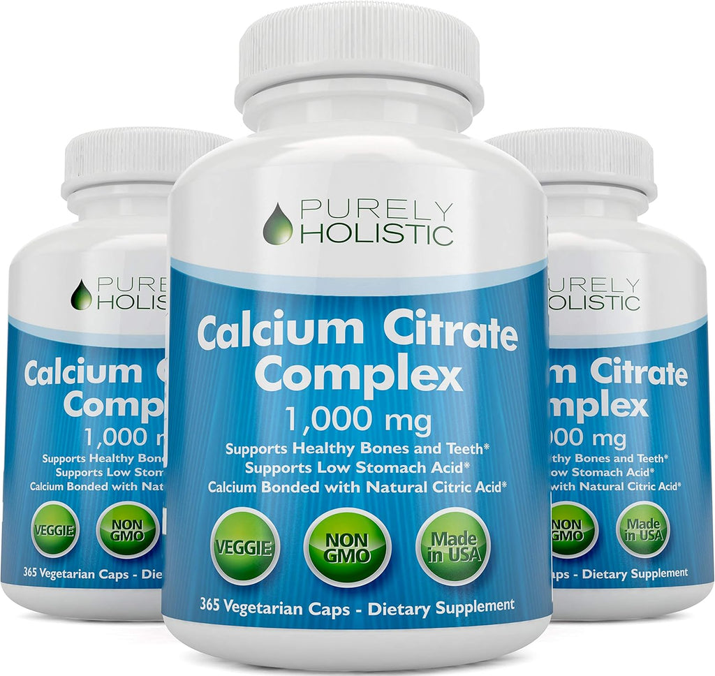 Calcium Citrate 1000mg - 365 Vegan Capsules not Tablets with Added Parsley, Dandelion and Watercress - Without Vitamin D - Made in The USA by Purely Holistic