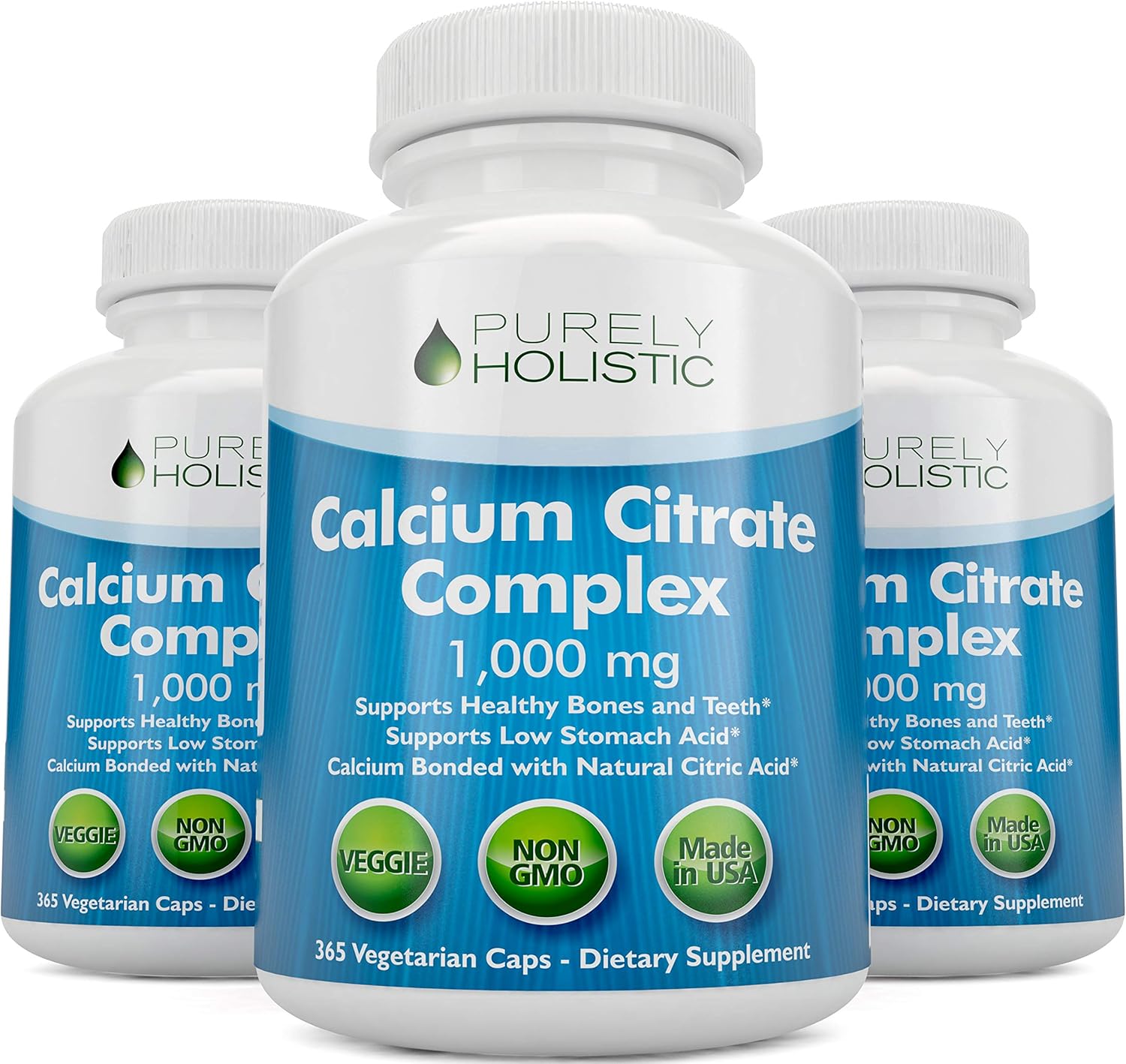Calcium Citrate 1000mg - 365 Vegan Capsules not Tablets with Added Parsley, Dandelion and Watercress - Without Vitamin D - Made in The USA by Purely Holistic