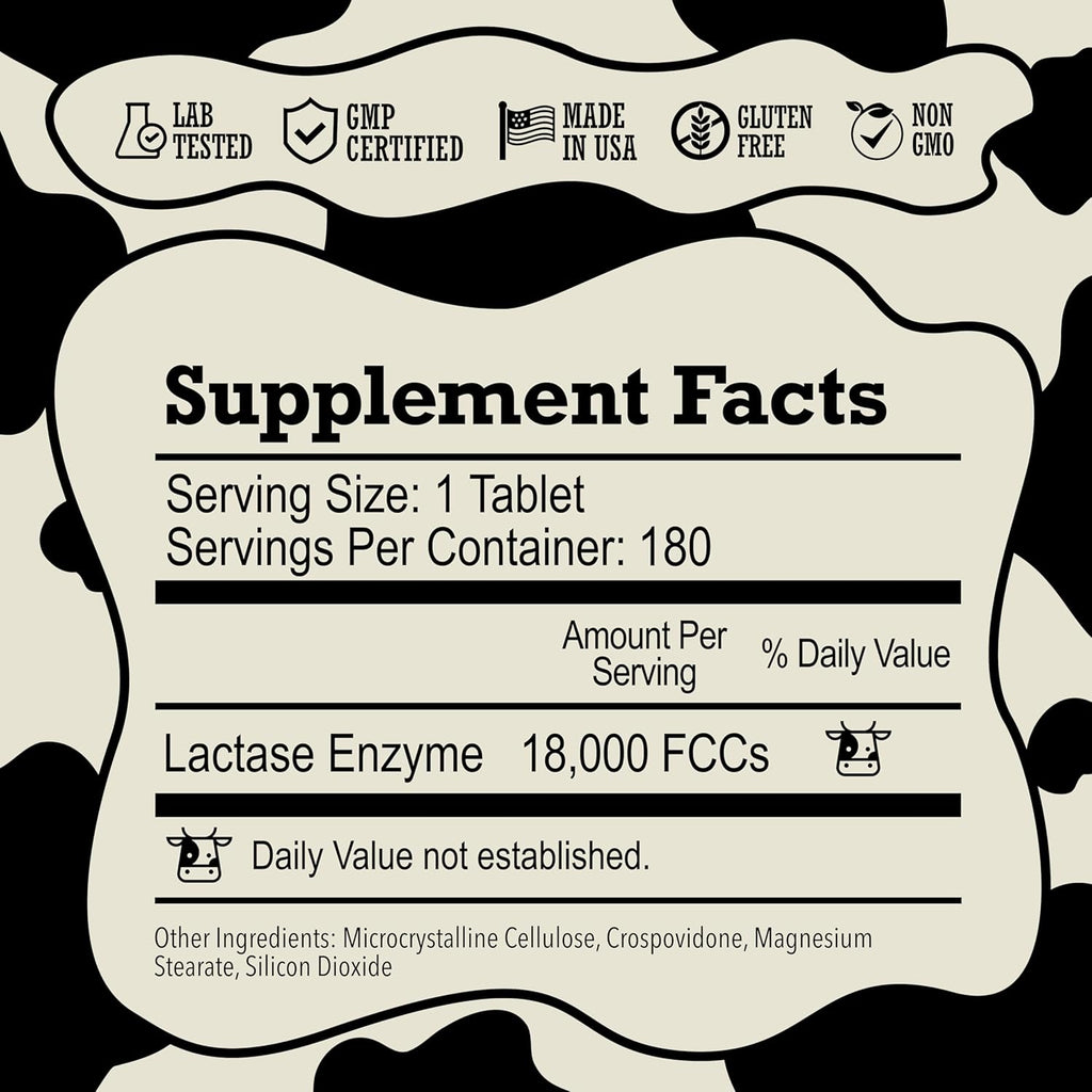 DairyPill Lactase Enzyme Supplements to Support Lactose Digestion, 18,000 FCCs per Pill, Portable, Easy to Swallow, Preservative and Gluten Free, American Made, Non GMO, 180 Count