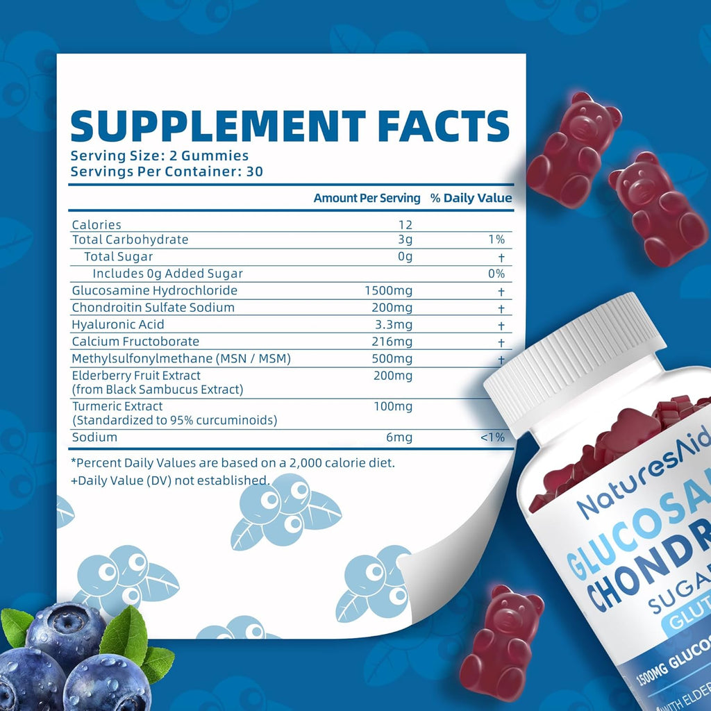 Glucosamine Chondroitin Gummies with MSM & Elderberry Extra Strength - Joint Support, Antioxidant Immune Support Supplement for Adults, Men & Women.(2 Pack)