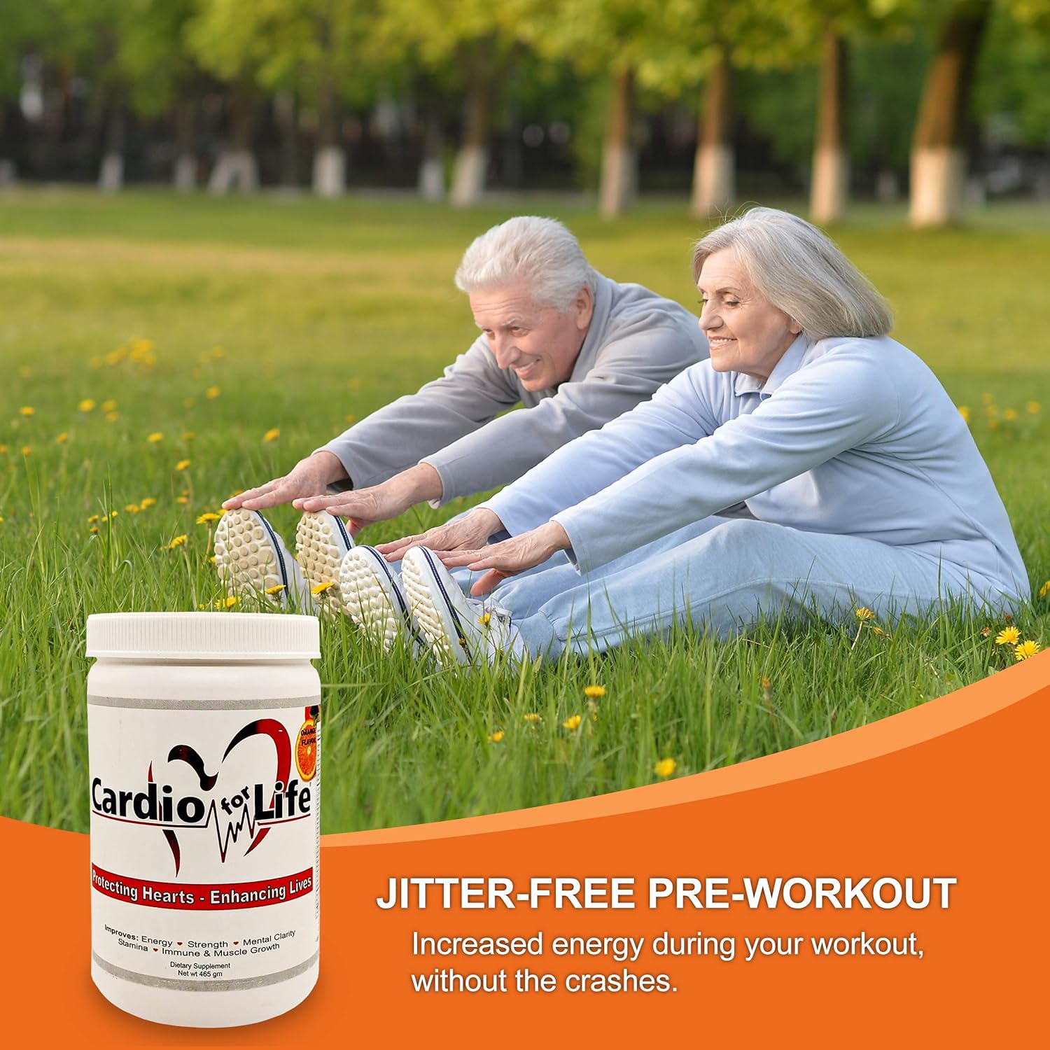Cardio for Life L-Arginine Powder 16oz - Natural Nitric Oxide Supplement Cardiovascular Increase Energy - Orange