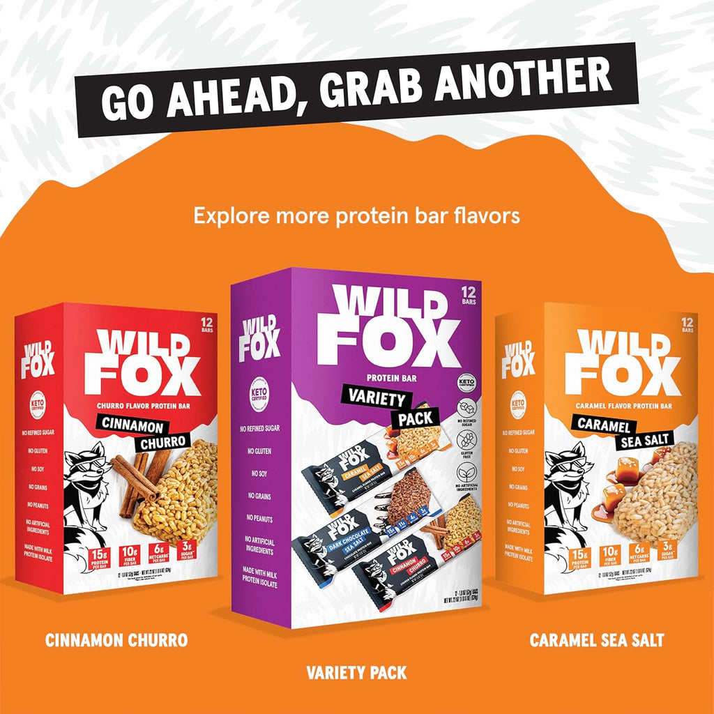 Wild Fox Protein Bars - Keto-Certified High Protein Snack with No Refined Sugar, Great Taste, 15g Protein, and No Seed Oils, Dark Chocolate Sea Salt