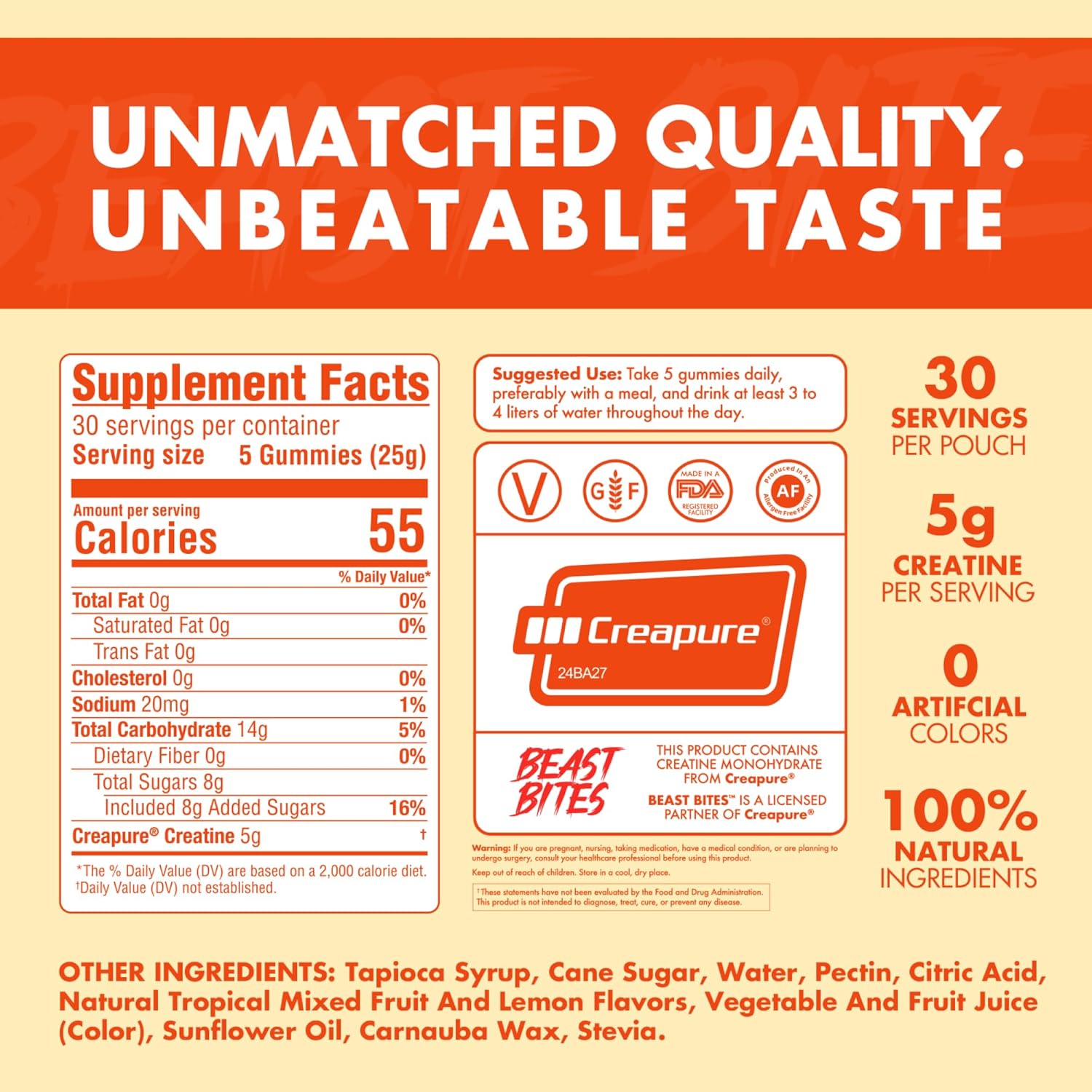 Creatine Infused Gummies - 5g Creapure Creatine Monohydrate Per Serving - NSF Certified for Sport - 30 Servings
