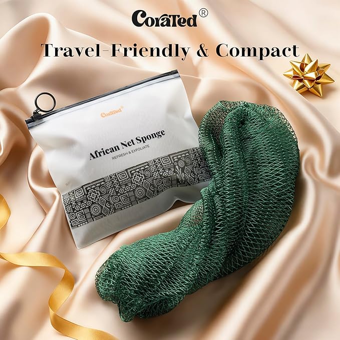 CORATED African Net Sponge with Knots Authentic, Shower Loofah Exfoliating Bath Sponge, Body Scrubber for Women Daily Use Body Care, Travel Portable Bath Accessories for Bathroom