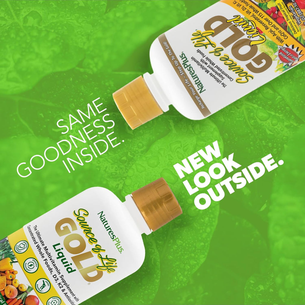 Natures Plus Source of Life Gold Multivitamin Liquid - 30 fl oz - Includes Vitamins D3, B12, K2 & Over 120 Whole Food Nutrients - 60 Total Servings - Pack of 2