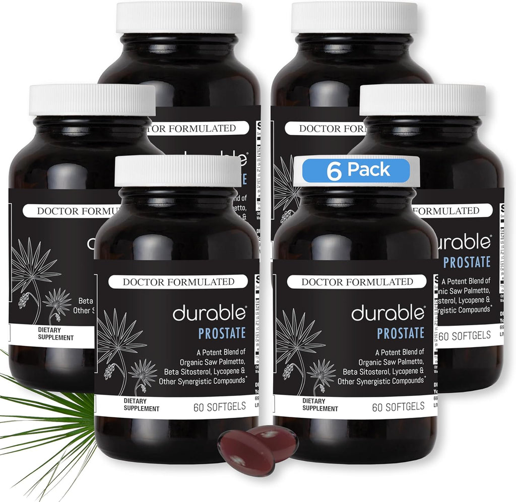 Durable Prostate – Organic USPlus Saw Palmetto + Beta-Sitosterol – Supports Men’s Prostate Health, Bladder Function & Flow– Doctor-Formulated, Made in USA - 180 Day Supply (360 Softgels)