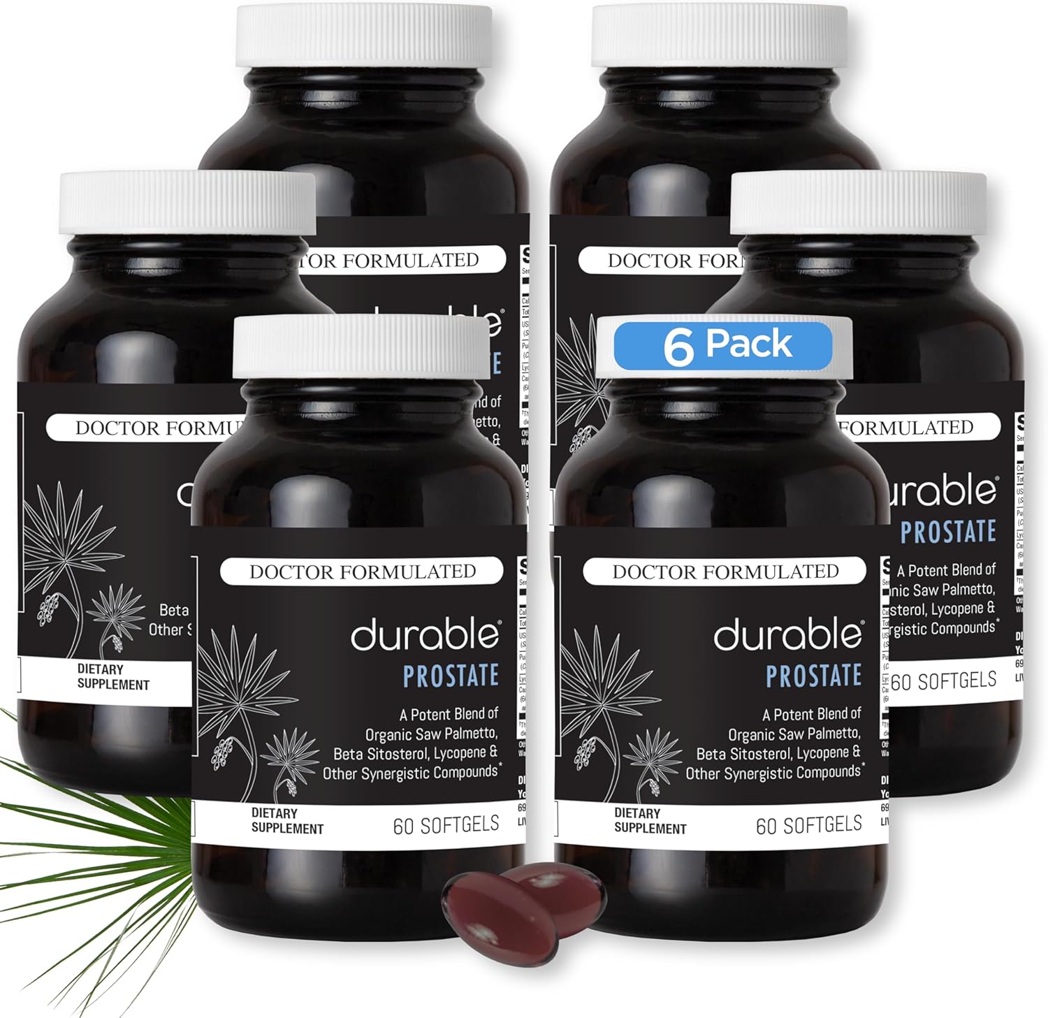 Durable Prostate – Organic USPlus Saw Palmetto + Beta-Sitosterol – Supports Men’s Prostate Health, Bladder Function & Flow– Doctor-Formulated, Made in USA - 180 Day Supply (360 Softgels)