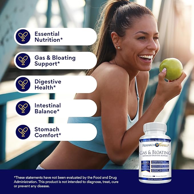 Research Verified Gas and Bloating - Relax Intestinal Muscles, Eliminate Gas Buildup - Artichoke Powder, Ginger, Peppermint Leaf Powder - 360 Capsules - Vegan