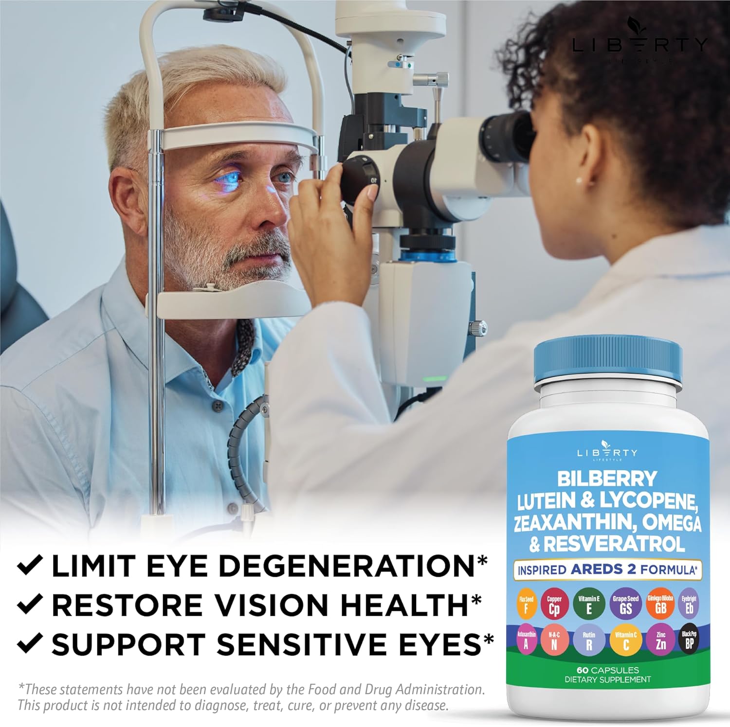 Eye Health Vitamins with Bilberry, Lutein & Zeaxanthin, Lycopene, Resveratrol, Grape Seed Extract Flaxseed Astaxanthin- AREDS 2-180 Capsules