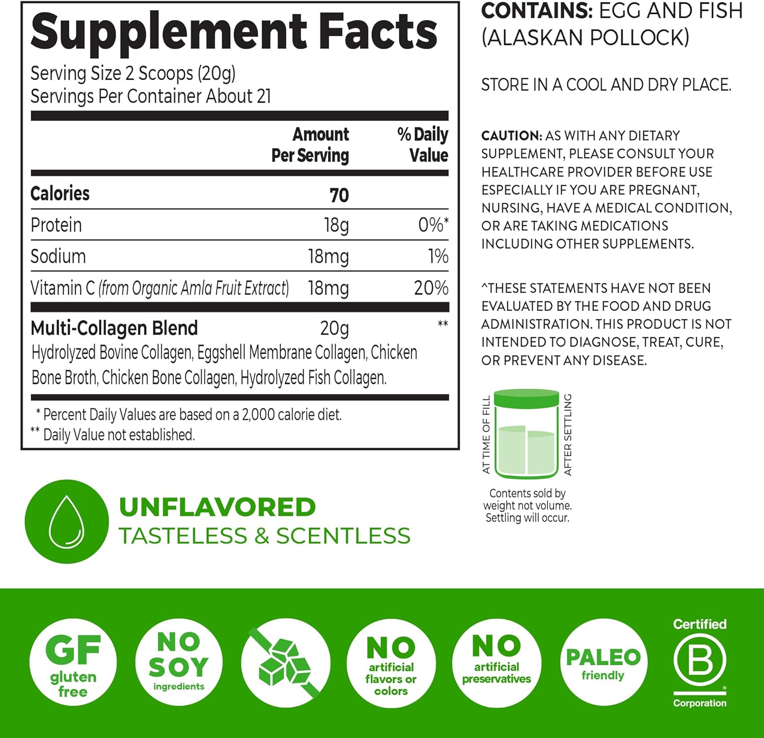 Orgain Hydrolyzed Multi Collagen Powder for Women & Men, 20g Collagen, Supports Hair, Skin, Nail & Joint Health, Type I, II, III, V, X, Vitamin C & Amino Acids, Non-GMO, Unflavored (21 Servings) 15oz
