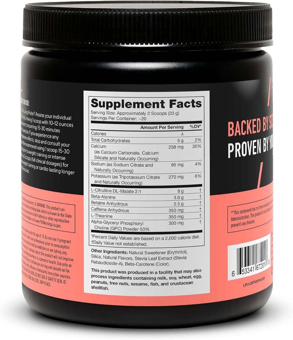 LEGION Pulse Pre Workout - All Natural Nitric Oxide Preworkout Drink to Boost Energy, Creatine Free, Naturally Sweetened, Beta Alanine, Citrulline, Alpha GPC (Tropical Punch)