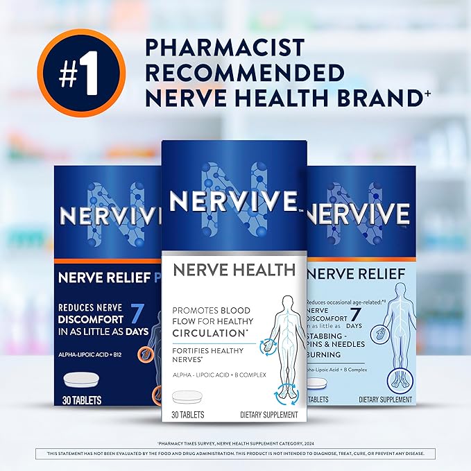 Nervive Nerve Health, Alpha Lipoic Acid, Fortify Nerve Health, Healthy Nerve Function, Healthy Blood Circulation, Supplement, Tablet, 60 Tablets