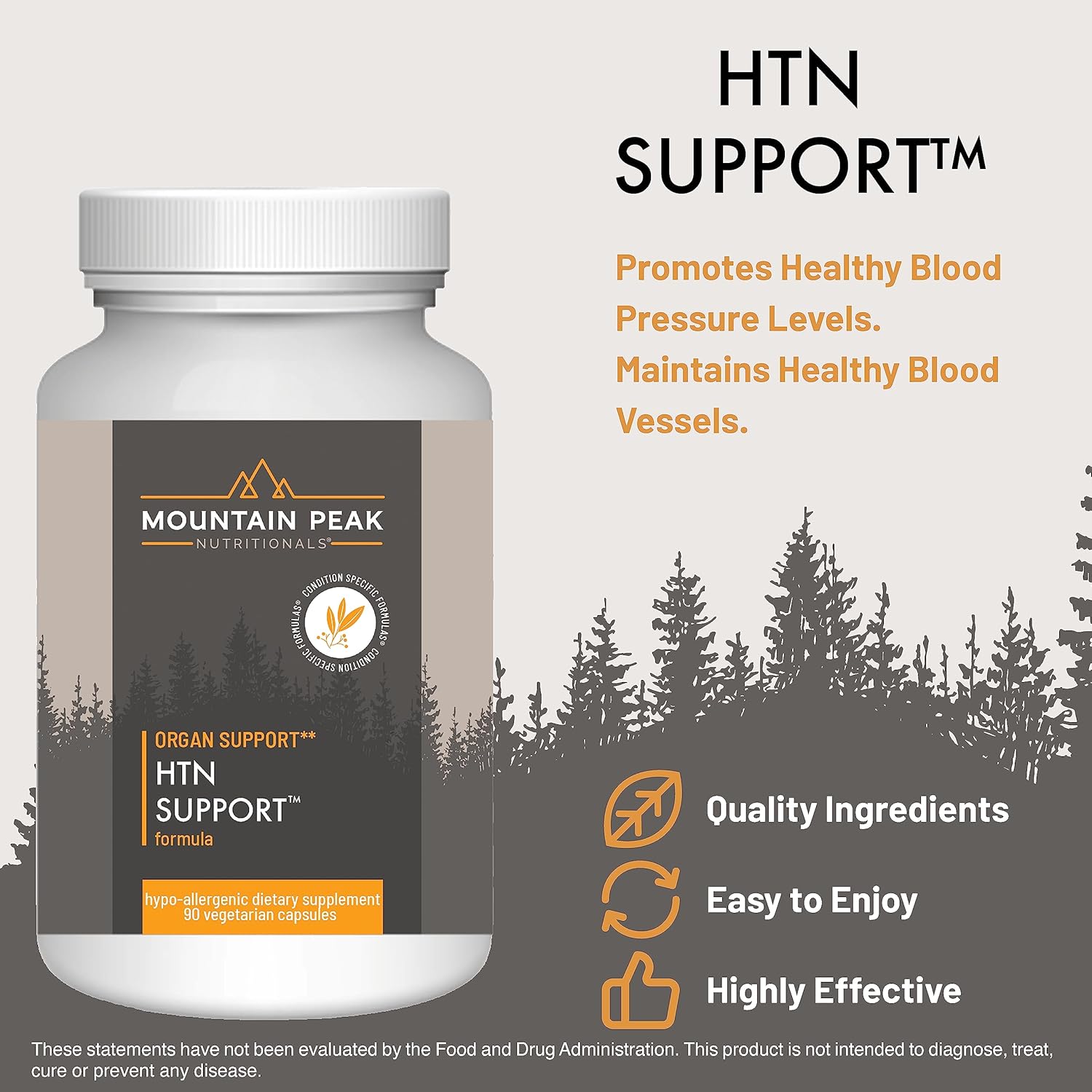 Mountain Peak Nutritionals HTN Support - Organ Supplement - Helps Maintain Healthy Blood Pressure & Cardiovascular System - w/Rauwolfia & Magnesium - Hypoallergenic Dietary Supplement (90 Capsules)