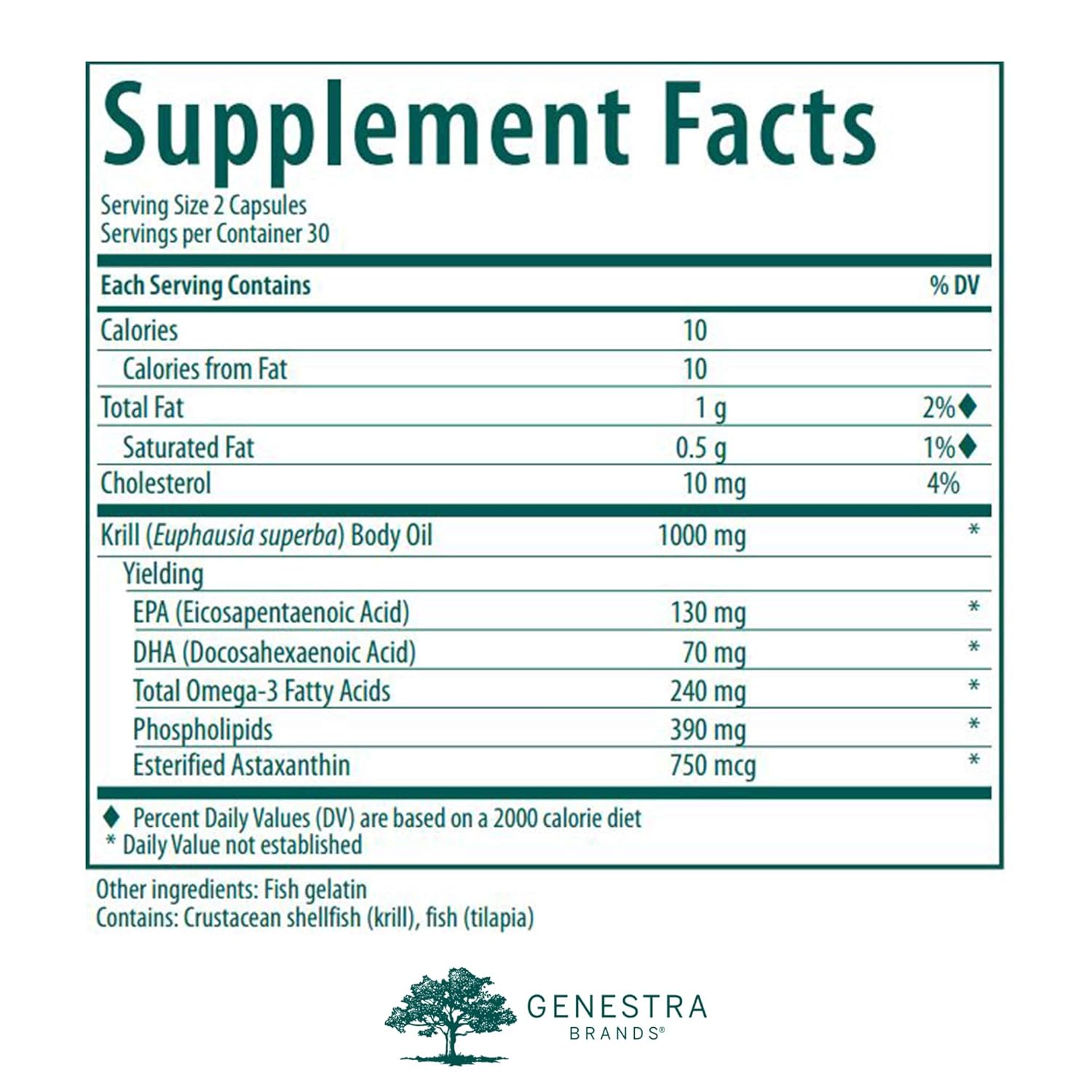 Genestra Brands Krill Oil | Blend of Omega-3 Fatty Acids, Phospholipids, and Astaxanthin | 60 Capsules