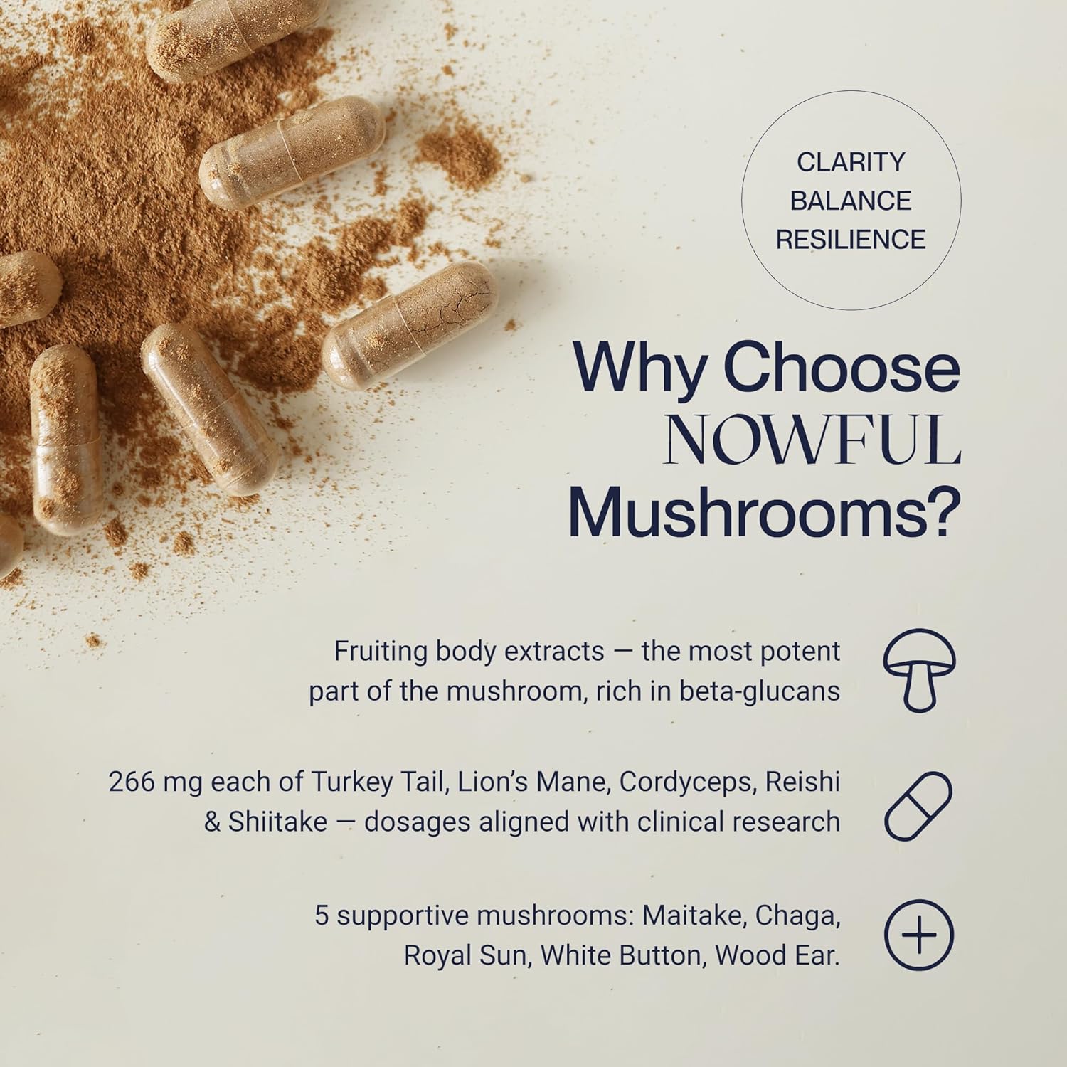 MindThrive Mushroom Complex – Lion's Mane, Turkey Tail, Cordyceps, Reishi & Shiitake – Everyday Dose for Sharp Focus, Natural Energy, Calm Strength & Immune Health (60 Capsules)
