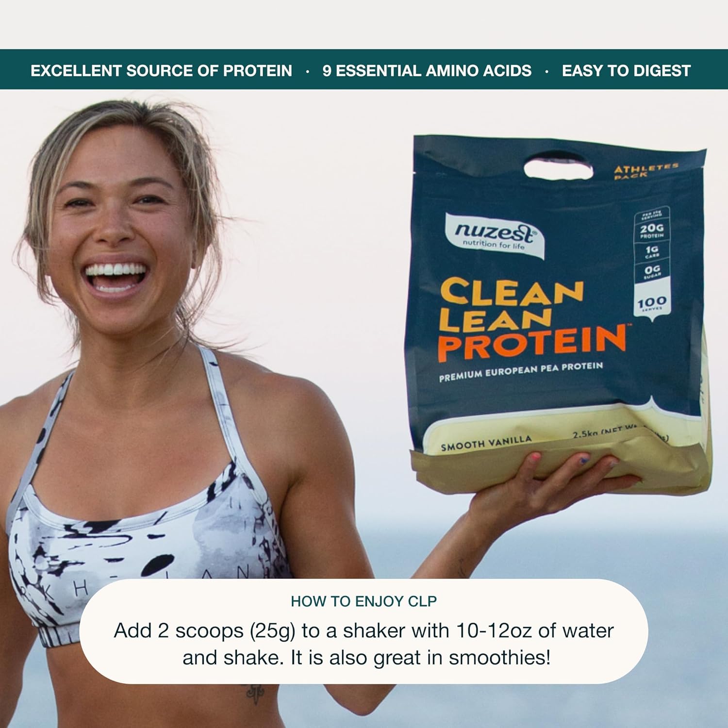 Nuzest - Pea Protein Powder - Clean Lean Protein, Premium Vegan Plant Based Protein Powder, Dairy Free, Gluten Free, GMO Free, Protein Shake, Smooth Vanilla, 100 Servings, 5.5 lb