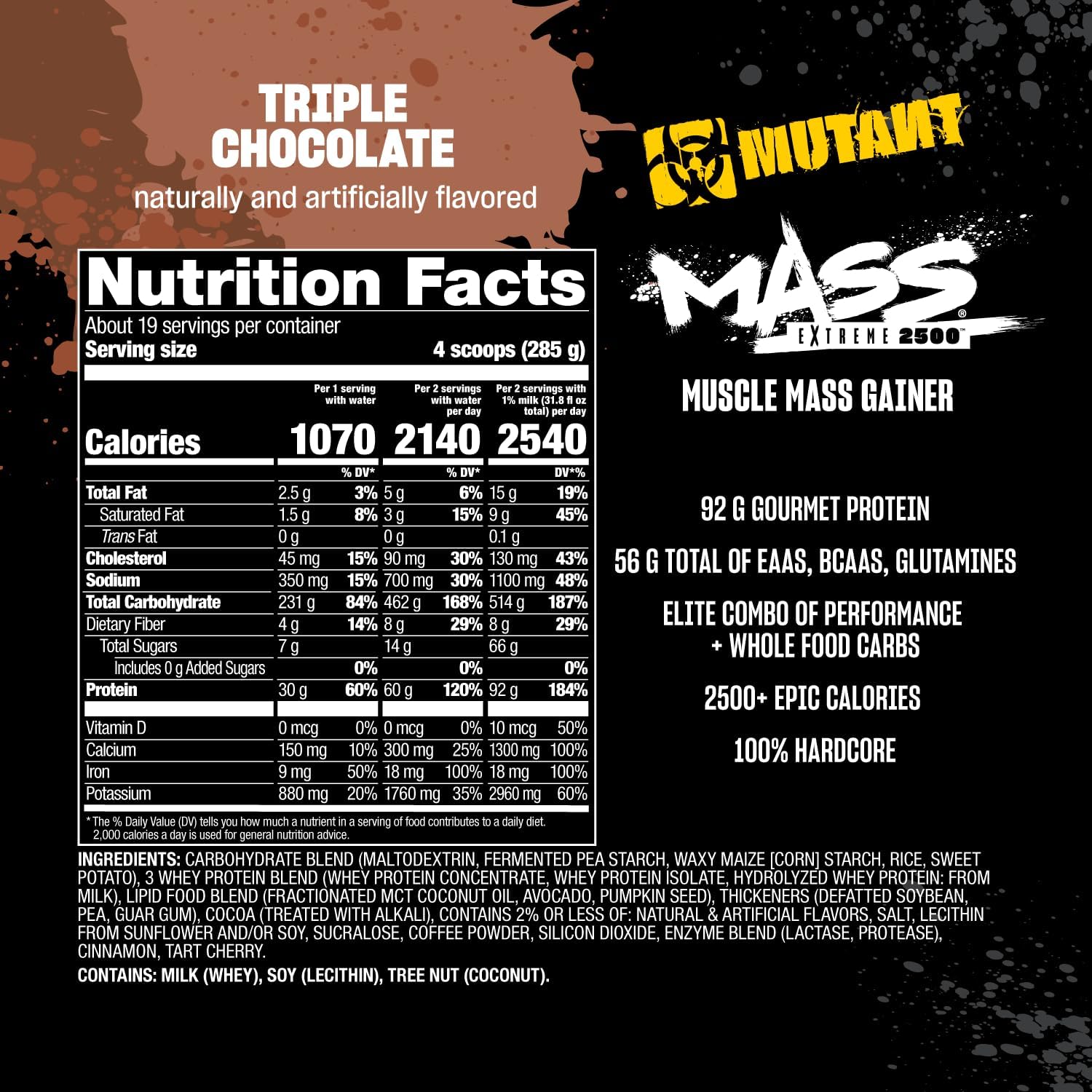 Mutant Mass Extreme Gainer – Whey Protein Powder – Build Muscle Size and Strength – High Density Clean Calories (Triple Chocolate, 12 lbs)