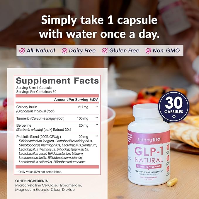 SkinnyFit - GLP-1 Natural Probiotic Supplement (30 Servings) - Weight & Fitness Goals - Cravings, Appetite & Digestion - Berberine & Probiotics - Non GMO, Gluten Free & Dairy Free - Beauty & Body Care