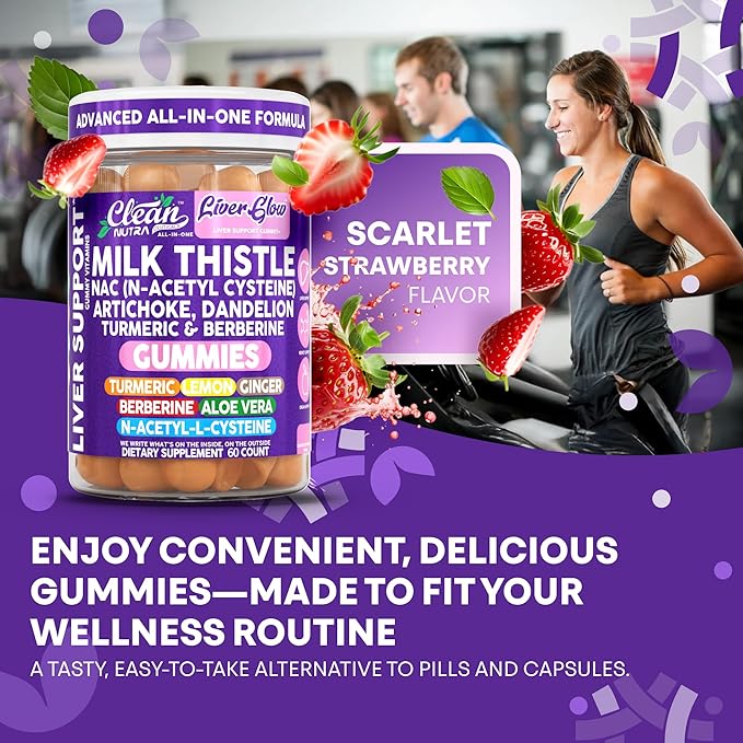 Clean Nutra Milk Thistle NAC Supplement N Acetyl Cysteine Artichoke Dandelion Root Turmeric Berberine Ginger Curcumin Gut Health Metabolism Detox & Cleanse 60 Gummies