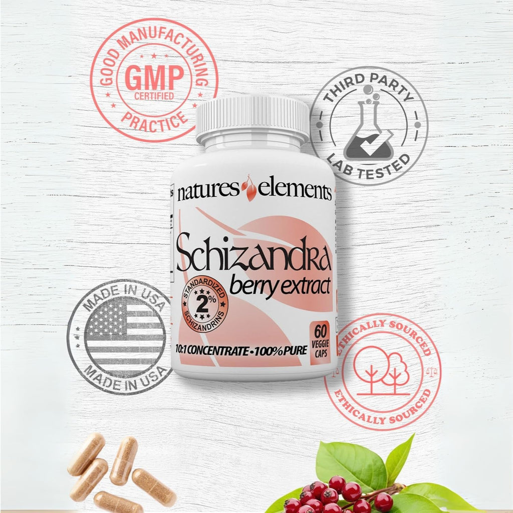 Natures Elements Schizandra Berry Extract – 10:1 Standardized Extract with 2% Schizandrins – 1000mg Per Serving – 60 Veggie Capsules – Non-GMO, Gluten-Free – Traditional Chinese Herb