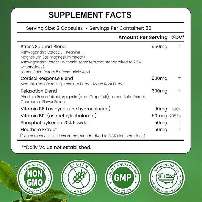 Cortisol Supplement, 15-in-1 Cortisol Manager with Ashwagandha, L-Theanine & Magnesium, Supports Cortisol Health, Relaxation & Restful Sleep, 240 Capsules