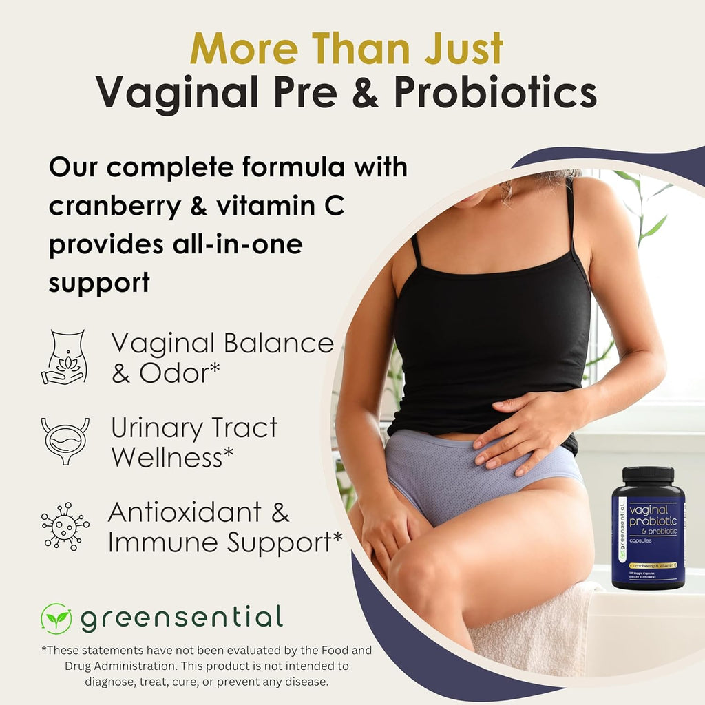 Vaginal Probiotics & Prebiotics | 2-Month Supply | with Cranberry & Vitamin C | Supports Vaginal Flora, Odor, pH & Urinary Tract Health for Women | Lactobacillus Blend | Vegan, 120 Count