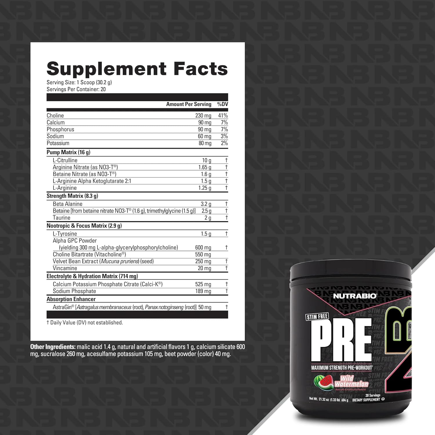 NutraBio STIM-Free PRE Workout for Men, New Formula | Laser Focus, Extreme Pumps | Performance, Endurance | 10g Citrulline, Beta Alanine, Nitrates, Nootropics, Electrolytes - 20 Servings Watermelon