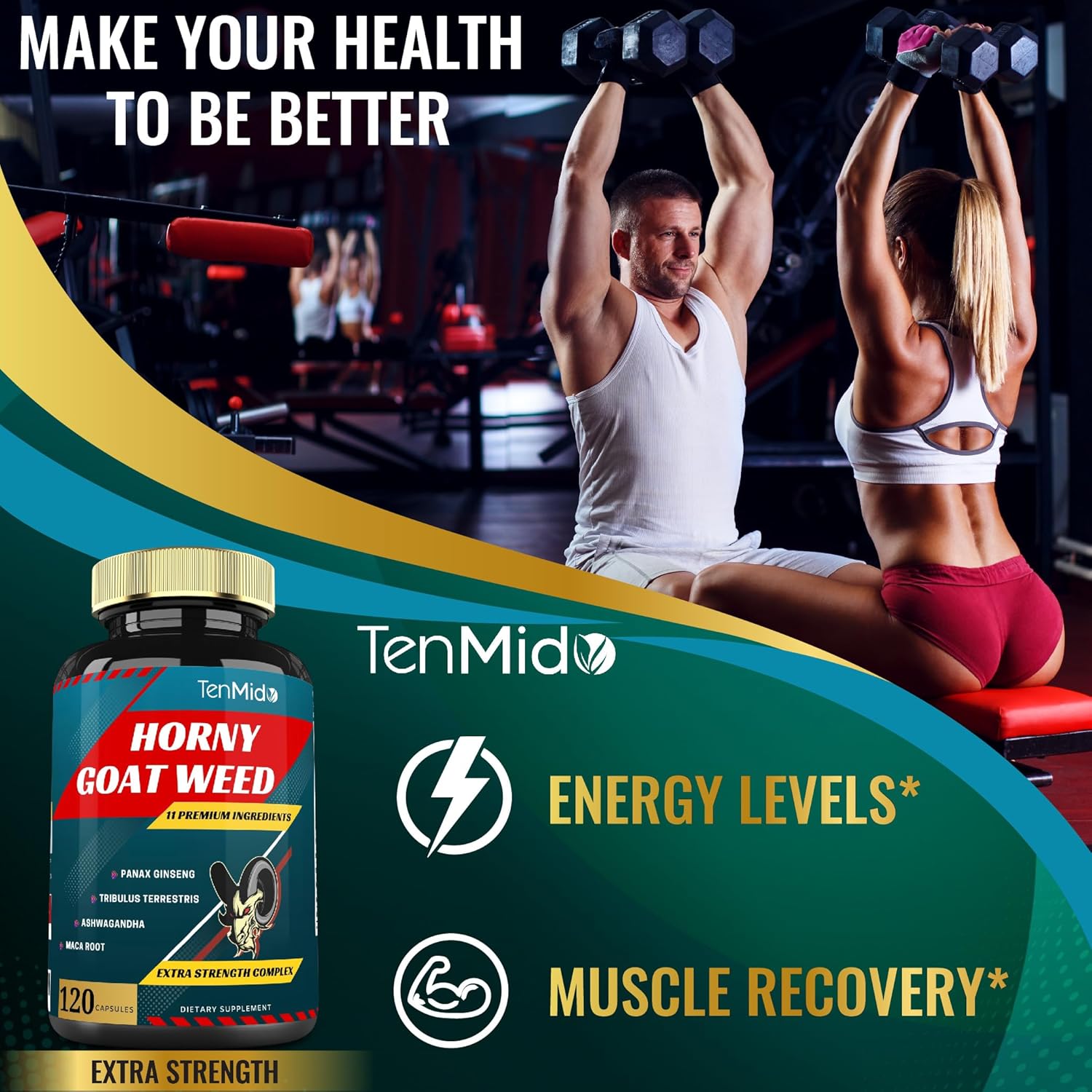Horny Goat Weed Capsules & Ginseng, Tribulus, Ashwagandha, Maca, Tongkat and More - 120caps