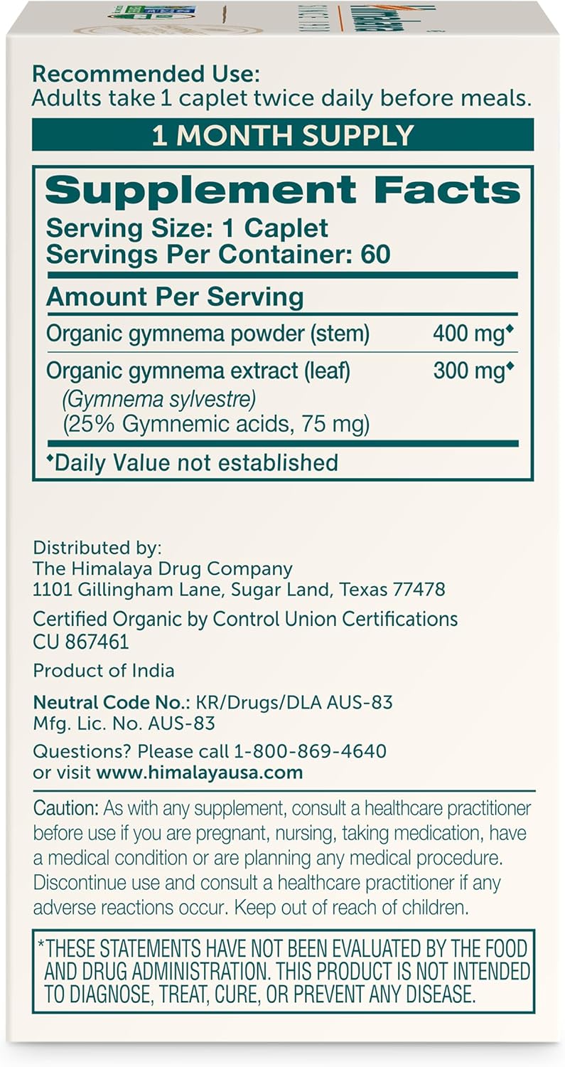 Himalaya Organic Gymnema Sylvestre – Herbal Glucose Metabolism Support - USDA Organic, Non-GMO, Vegan, Gluten Free, Additive Free, 700 mg, 60 Caplets