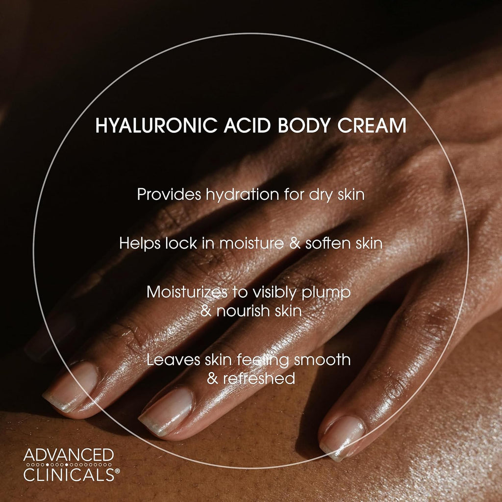 Advanced Clinicals Hyaluronic Acid Moisturizer Body Cream + Hyaluronic Acid Serum 2PC Skin Care Set | Face Serum & Body Lotion Help Diminish Appearance Of Wrinkles, Fine Lines, & Dry Skin, 2PC Bundle