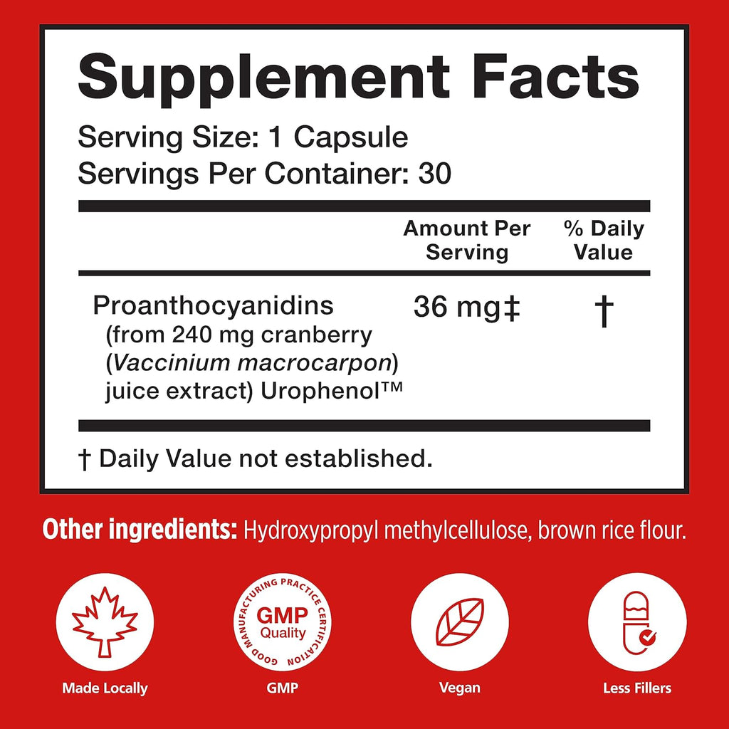 Utiva Cranberry PACs – Clinically Studied Ingredients 36mg PACs Extract - UTI Prevention for Women - Urinary Tract Health – Cranberry Supplement Pills for Bladder Health, 30 Vegi Capsules