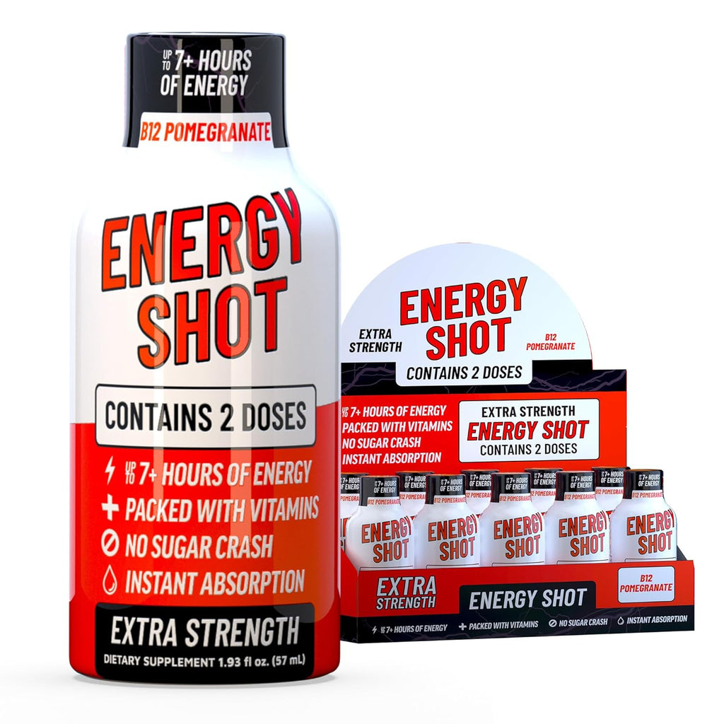 B12 Açaí Pomegranate Extra Strength Energy Shot 10 pk – 260mg Natural Caffeine B12 B6 – Energy & Vitality Support – 2 Servings Sugar Free Zero Calorie Green Tea B-Vitamins Electrolytes Vegan – 1.93 fl oz