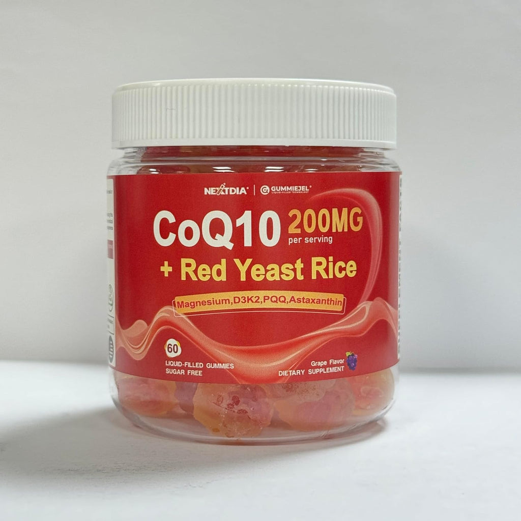 CoQ10 Gummies 100mg/200mg for Adults, Plus Red Rice Yeast, Omega 3, PQQ, Magnesium, Astaxanthin, Methyl Vitamins B9 & B12, Ultra High Absorption CoQ10 Supplement for Energy, Brain, Antioxidant, 1pack