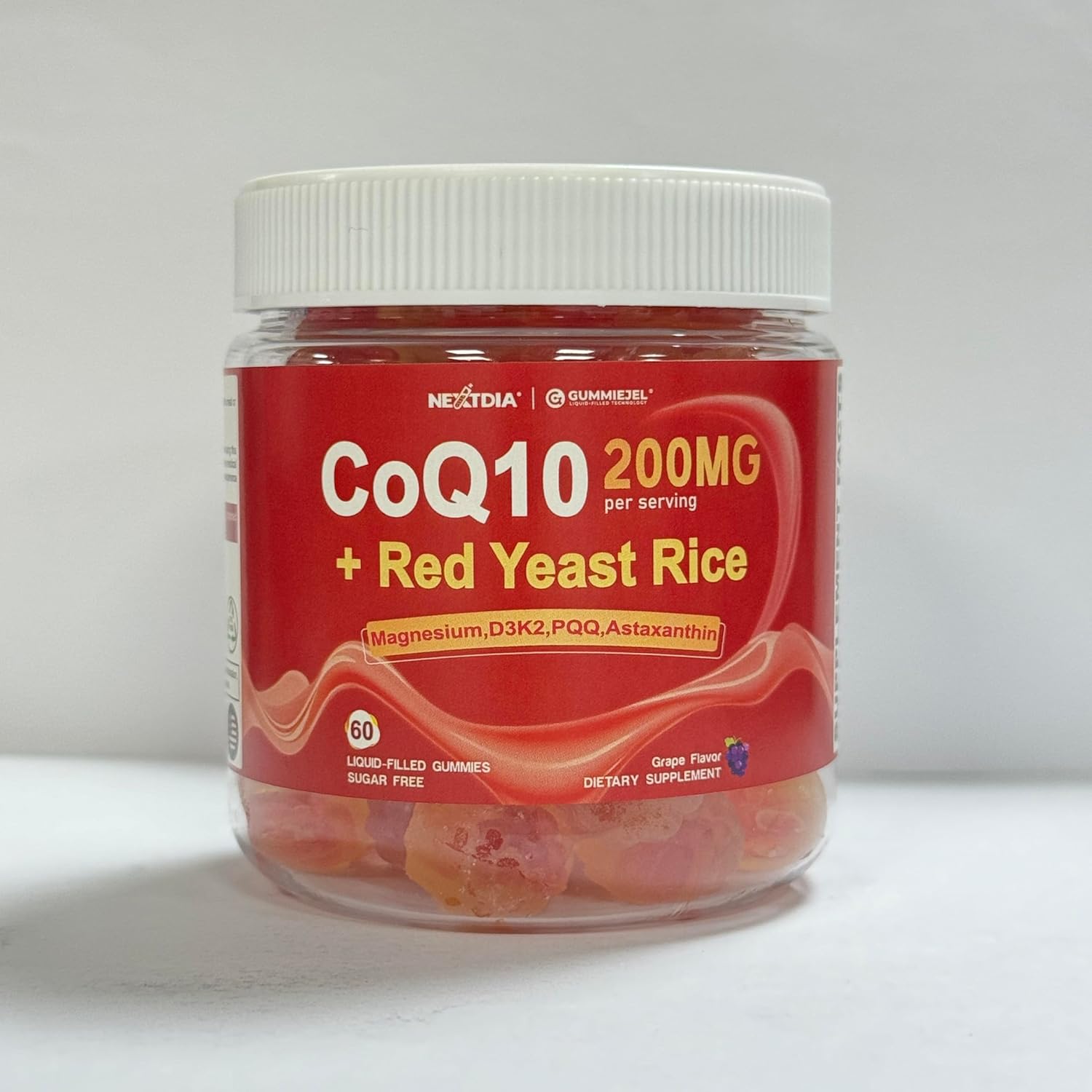 CoQ10 Gummies 100mg/200mg for Adults, Plus Red Rice Yeast, Omega 3, PQQ, Magnesium, Astaxanthin, Methyl Vitamins B9 & B12, Ultra High Absorption CoQ10 Supplement for Energy, Brain, Antioxidant, 1pack