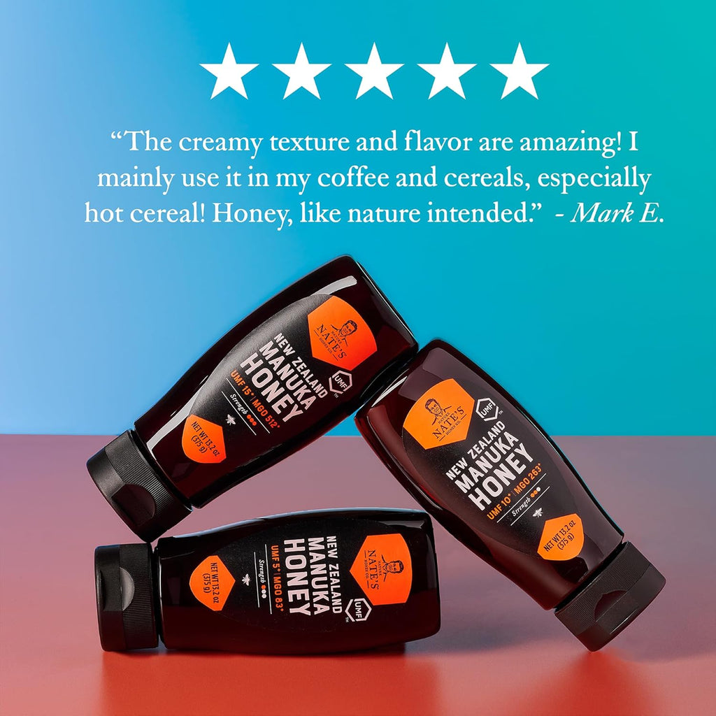 Nature Nate's | Raw Manuka Honey MGO 83+ | UMF 5+ Certified | 13.2 oz Squeeze Bottle