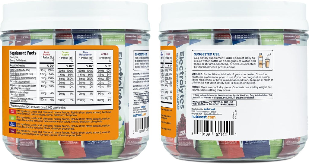 Nutricost Electrolytes Complex, Variety Pack Flavored, 40 Stickpacks - Advanced Hydration Complex