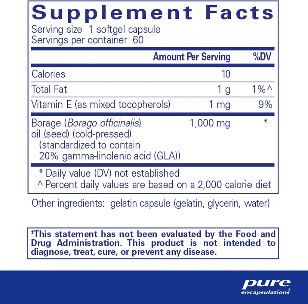 Pure Encapsulations Borage Oil | Hypoallergenic Dietary Supplement | 60 Softgel Capsules