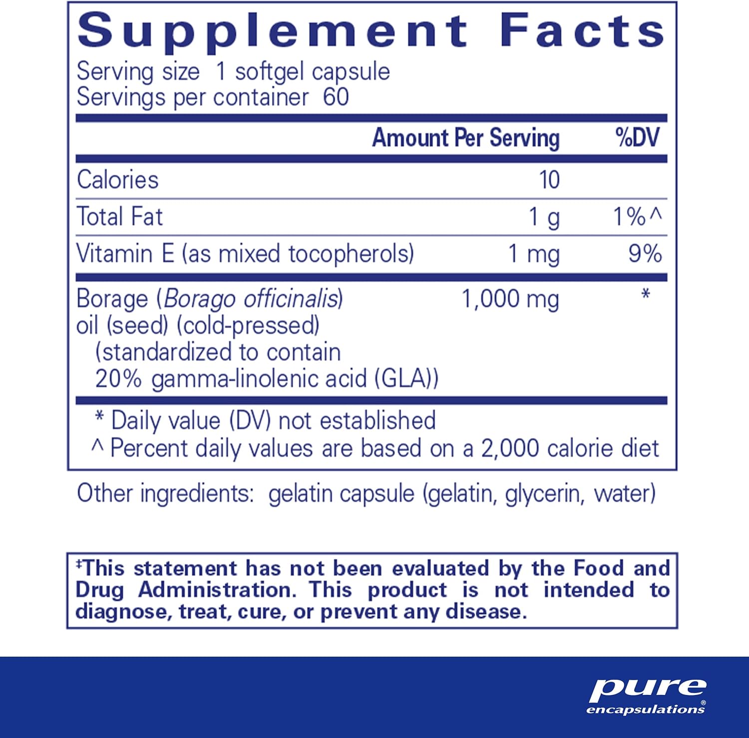Pure Encapsulations Borage Oil | Hypoallergenic Dietary Supplement | 60 Softgel Capsules