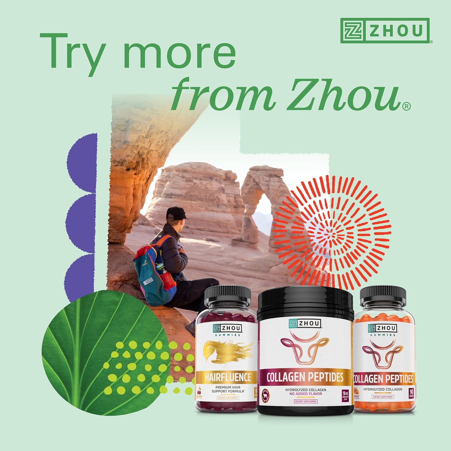 ZHOU Hairfluence, Hair Growth Supplement with Clinically Studied Lustriva and Keranat and Hair Vitamins Biotin 5000mcg, Vitamin D, A, C & B12, Non-GMO, Gluten Free, 60 VegCaps