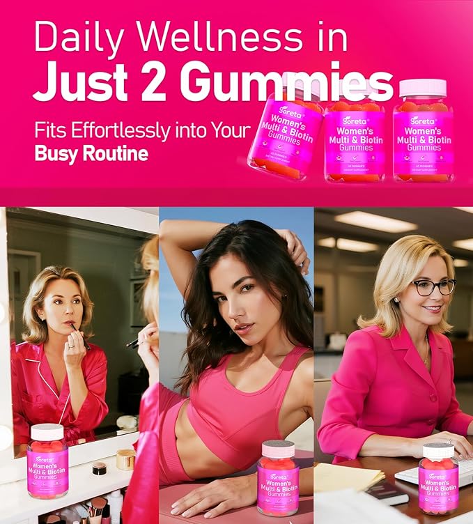 Women’s Multivitamin Gummies with Biotin 2,500 mcg – 15 Key Nutrients, Sugar-Free Mixed Berry, Pectin-Based, 60 Count