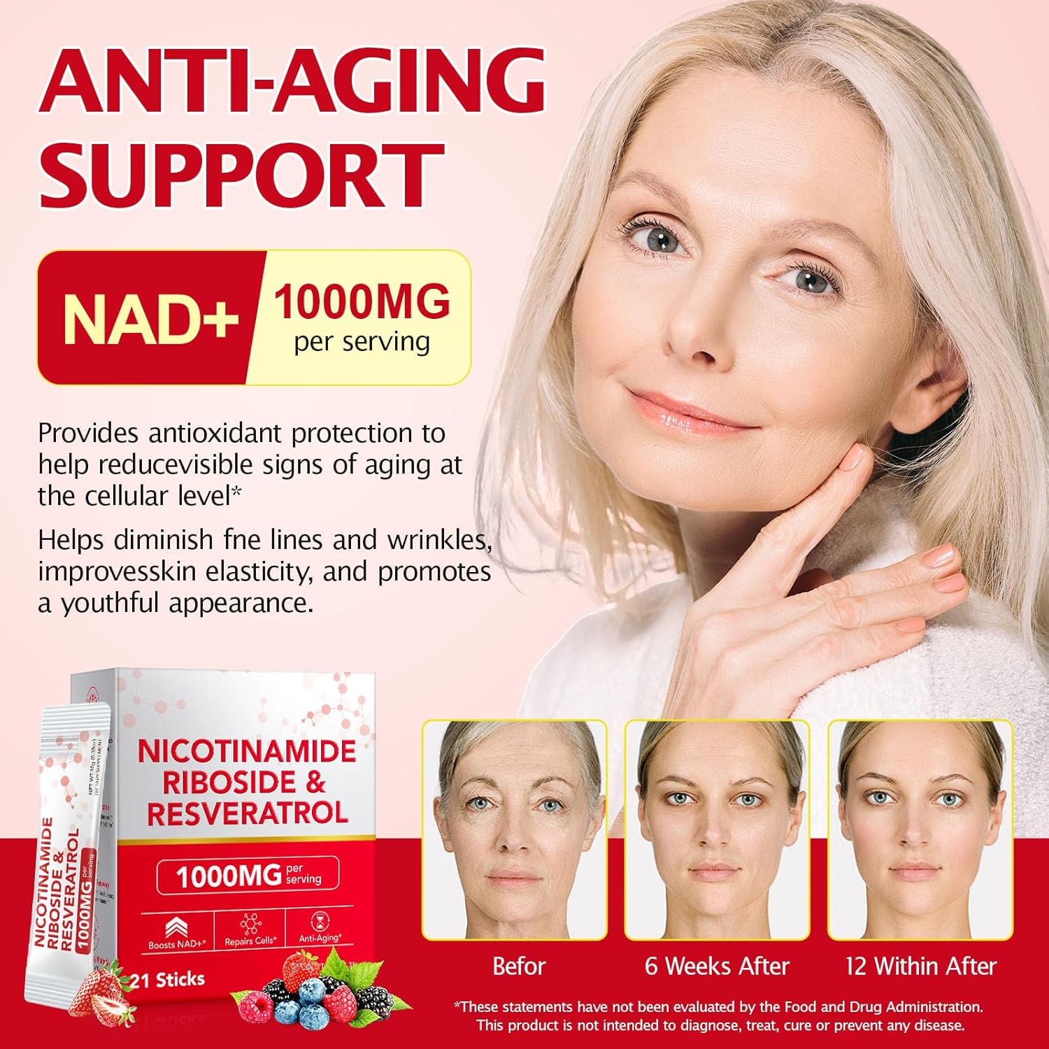 1000MG High-Pontency Liposomal NAD+ Liquid Supplement with Resveratrol & Quercetin, High Purity-Supports Cellular Longevity, Anti-Aging, Energy Metabolism | 21 Packets